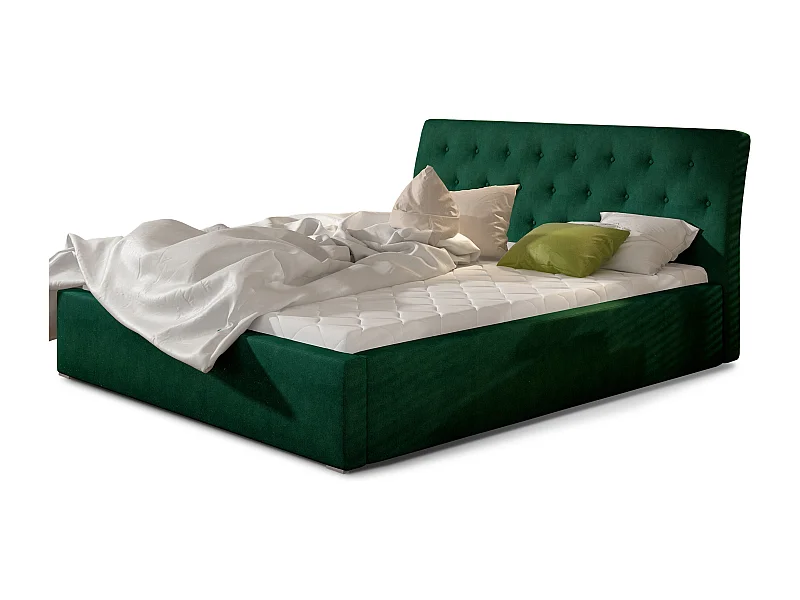 Venizia gewatteerd fluwelen bed-Kleur Spinazie groen-Slapen 180x200cm-Versie opslagruimte