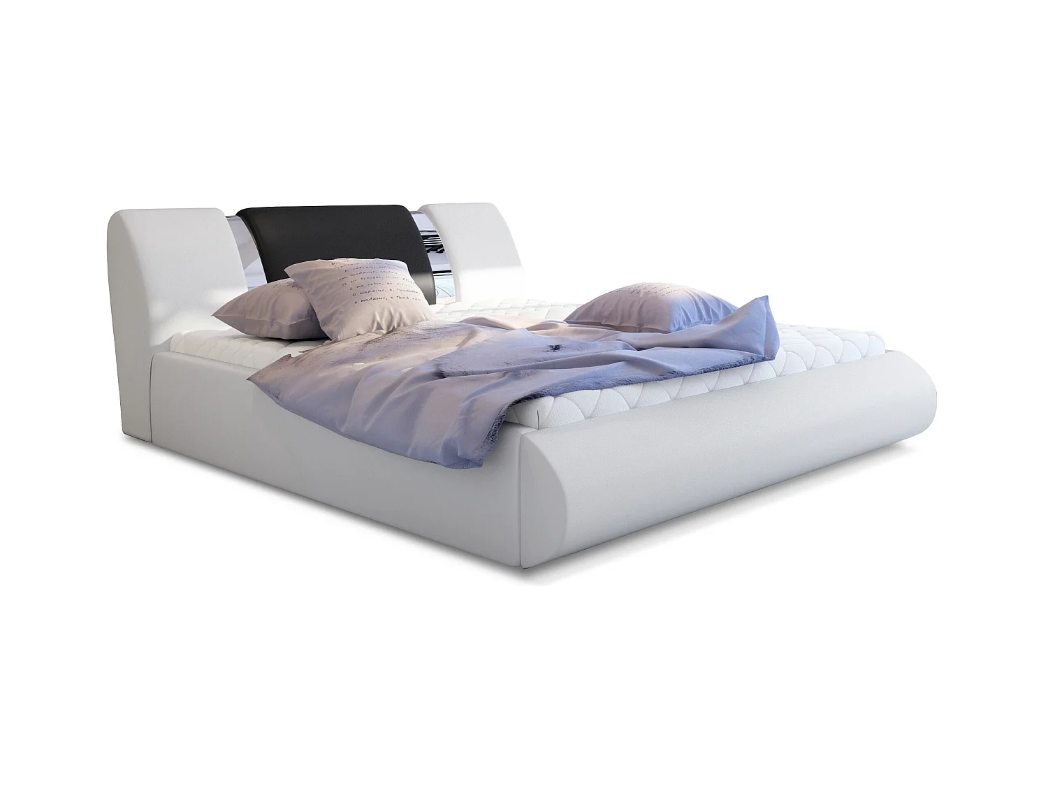 Lit coffre 140x200 simili blanc-noir et métal chromé Flavien