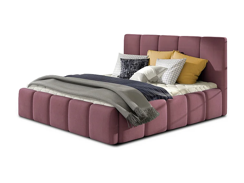 Vika modern gestoffeerd fluwelen bed-Kleur Roze-Slapen 140x200cm-Versie zonder boxspring