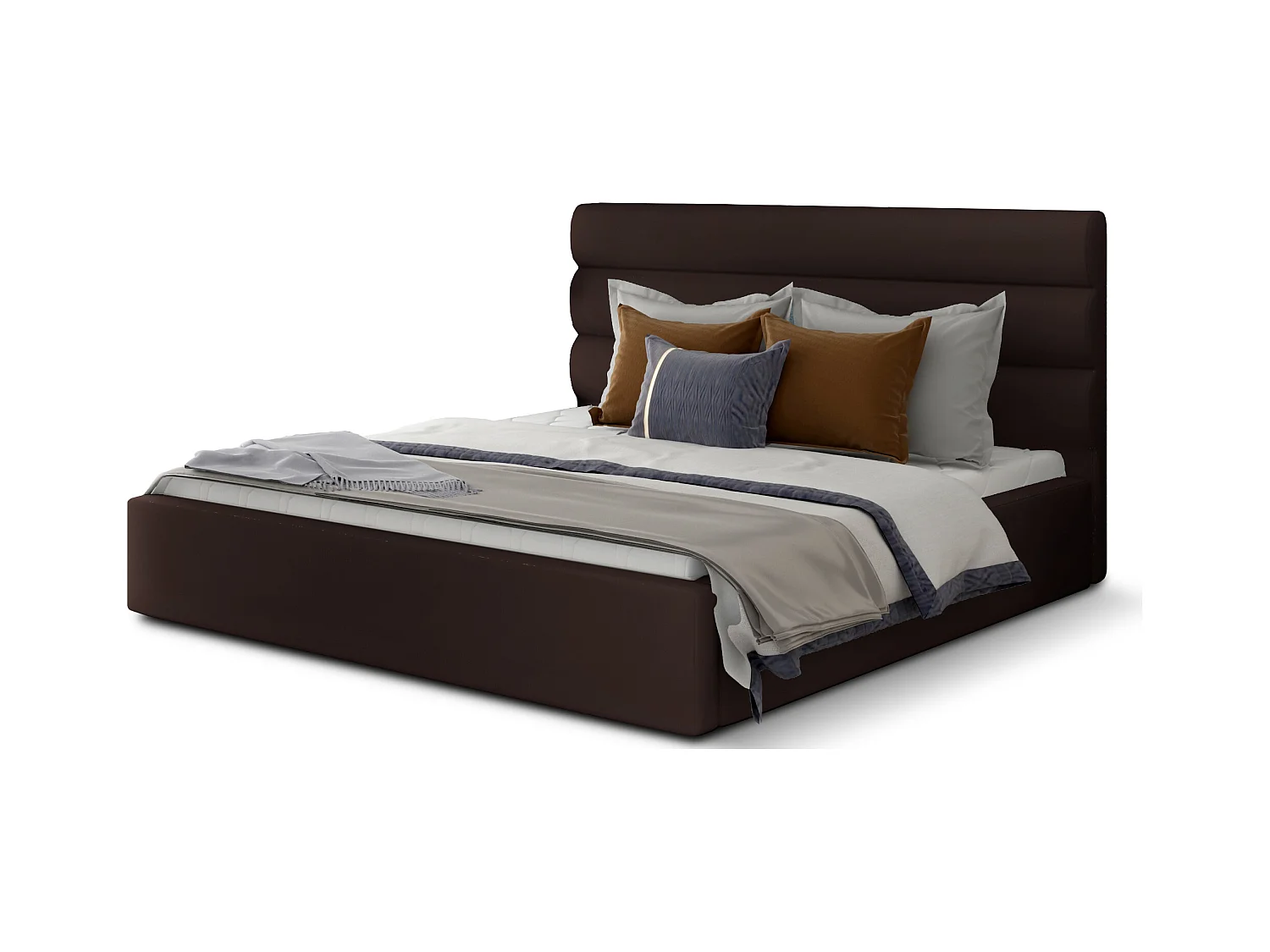 Lit design simili cuir marron avec coffre de rangement Klarina - 4 tailles-160x200