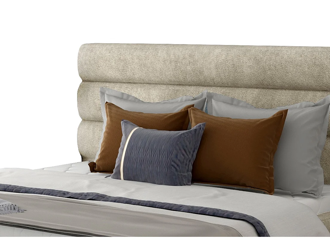 Lit design tissu beige clair avec coffre de rangement Klarina - 4 tailles-180x200