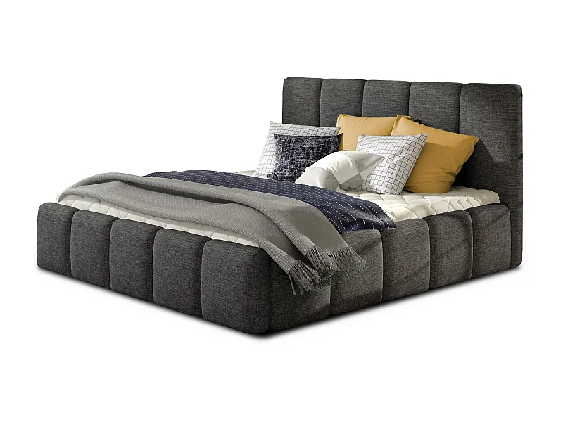 Modern gestoffeerd bed in Vika-stof-Kleur Houtskool grijs-Slapen 140x200cm-Versie zonder boxspring