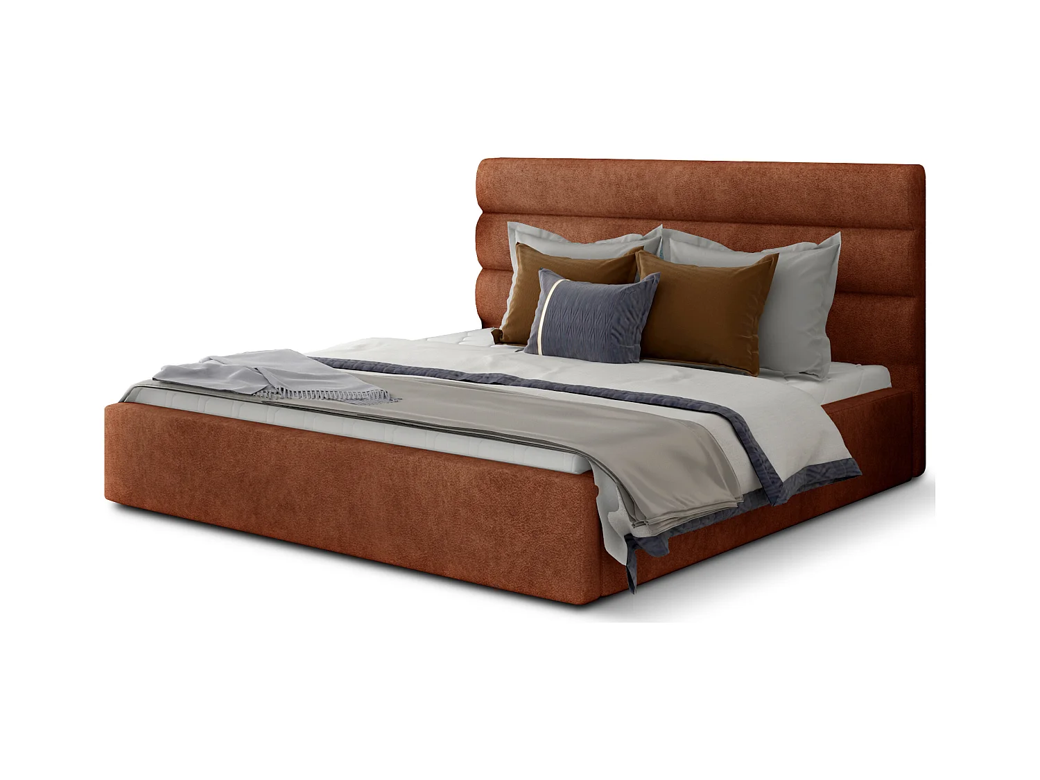 Lit design tissu rouge brique avec coffre de rangement Klarina - 4 tailles-140x200