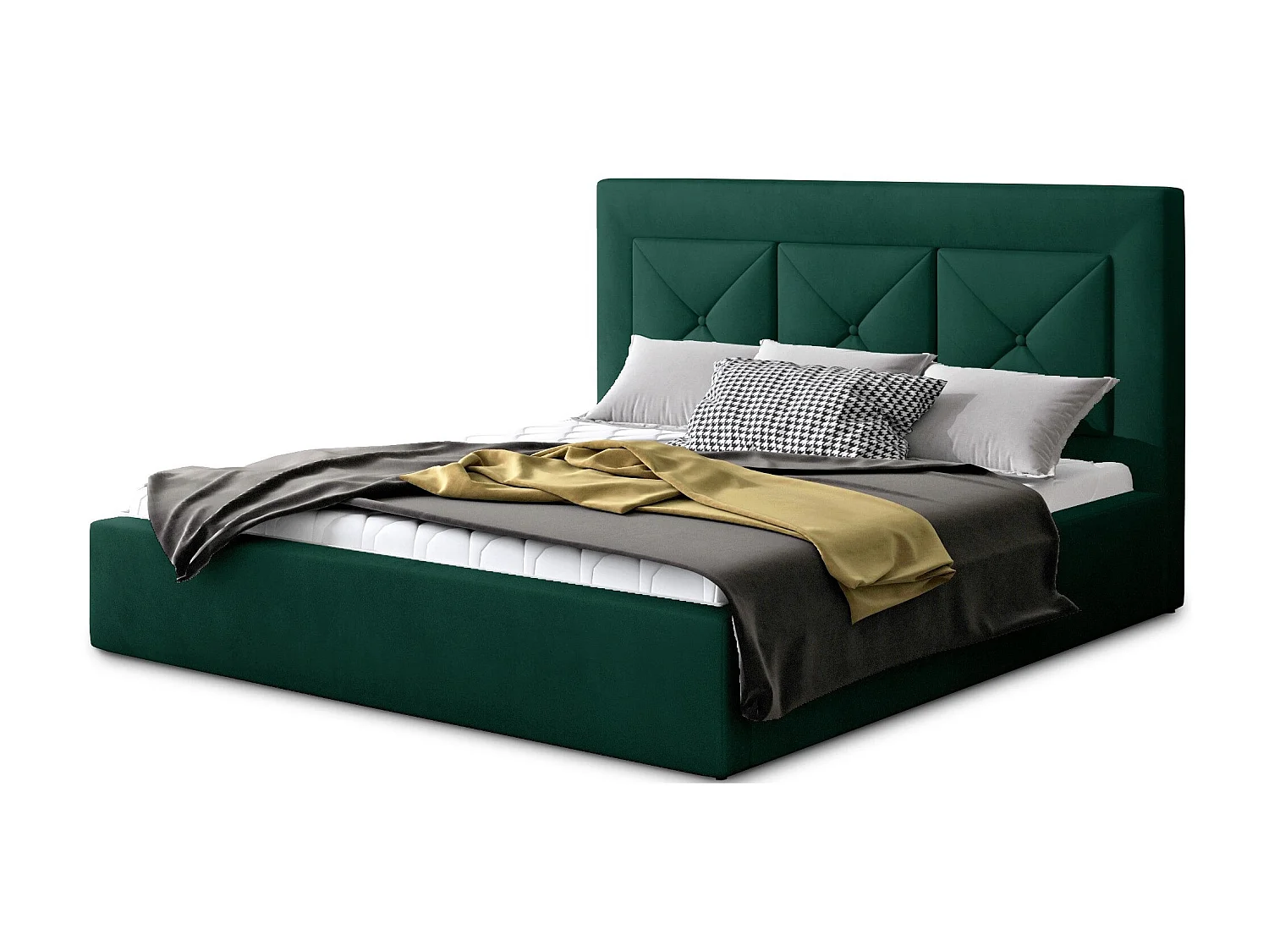 Tweepersoonsbed bekleed met Clarin-fluweel-Kleur Spinazie groen-Slapen 180x200cm-Versie zonder boxspring