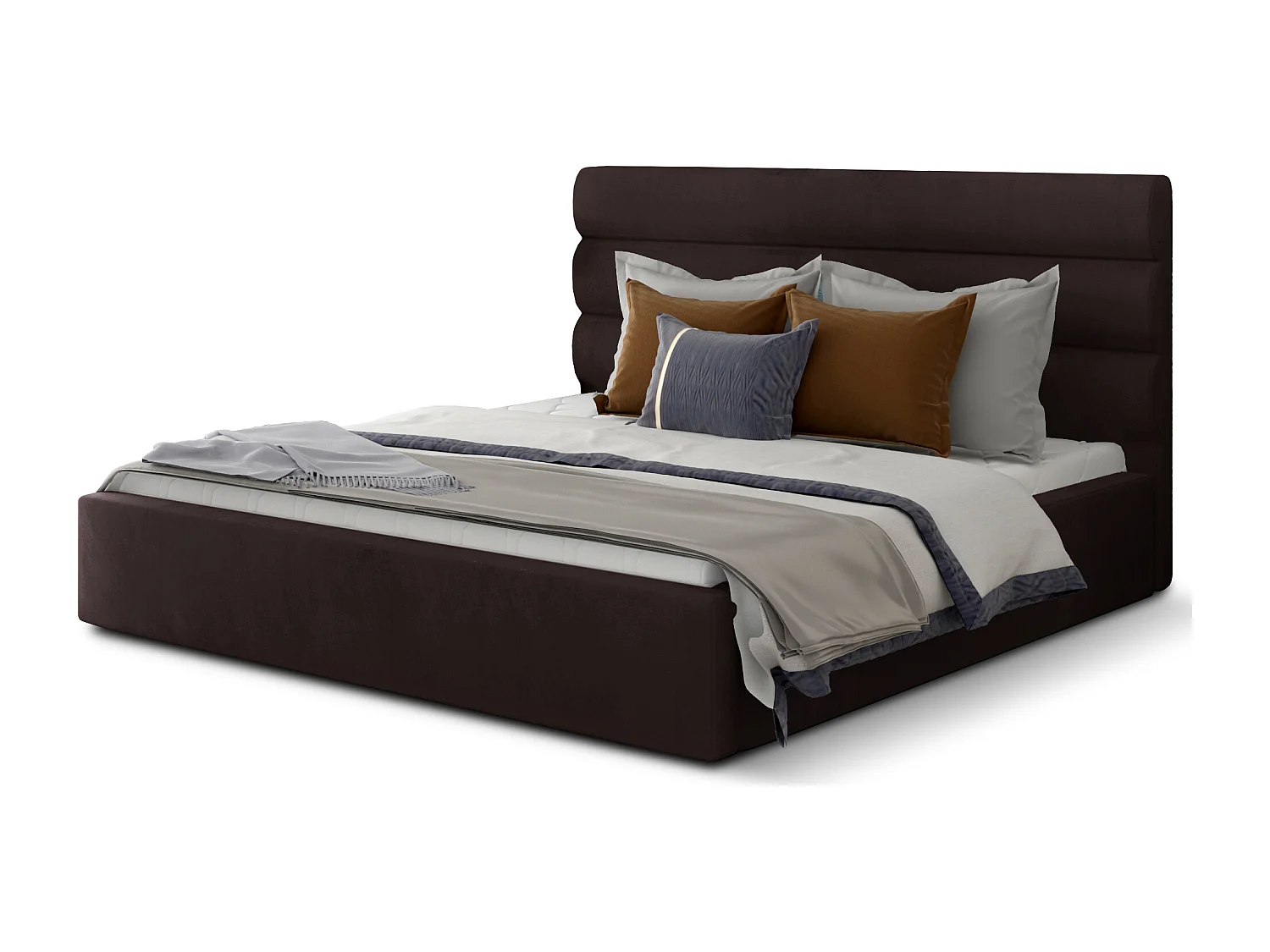 Lit design velours marron avec coffre de rangement Klarina - 4 tailles-140x200