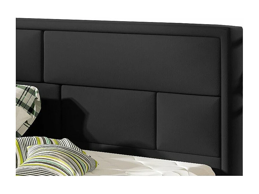 Lit avec coffre simili cuir noir tête de lit capitonnée Lenzo - 4 tailles-200x200