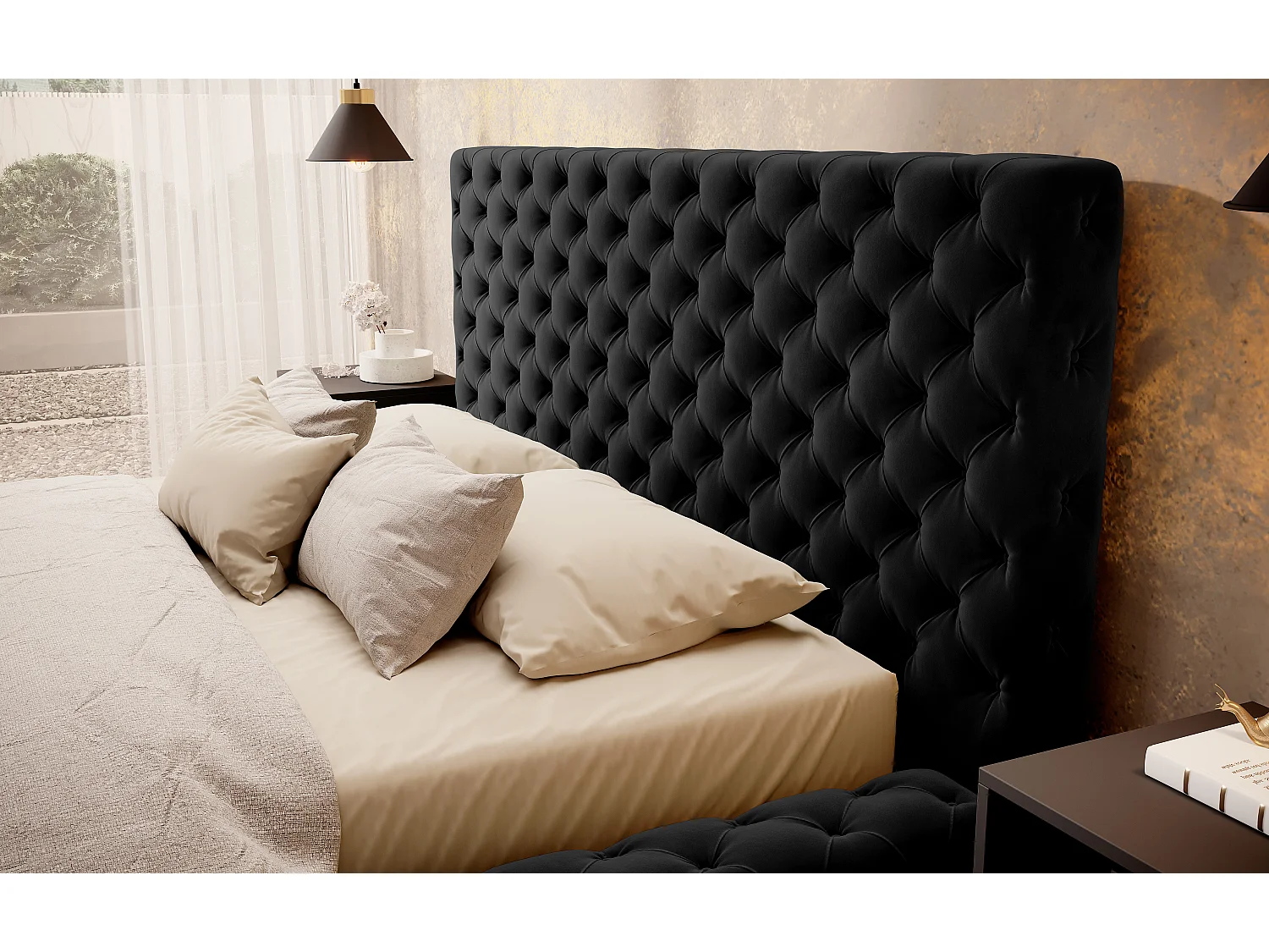 Prince prestige opbergbed – Elegantie van gewatteerd fluweel-Kleur Zwart-Slapen 160x200cm
