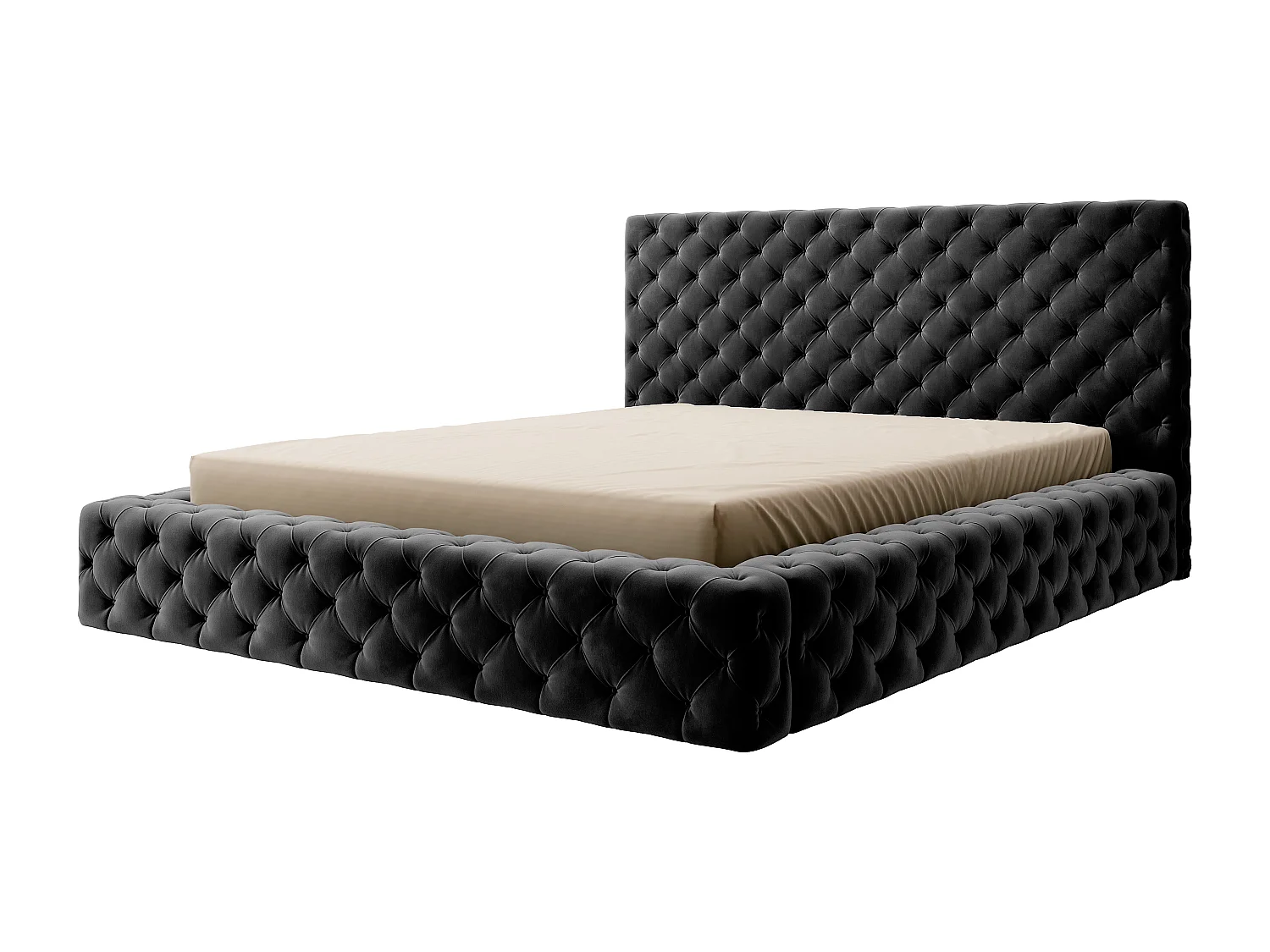 Prince prestige opbergbed – Elegantie van gewatteerd fluweel-Kleur Zwart-Slapen 160x200cm