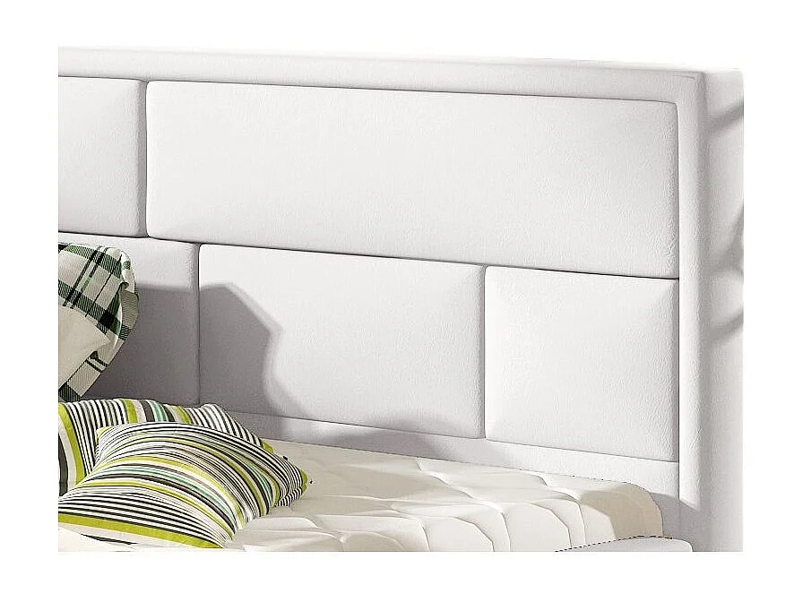 Lit avec coffre simili cuir blanc tête de lit capitonnée Lenzo - 4 tailles-200x200