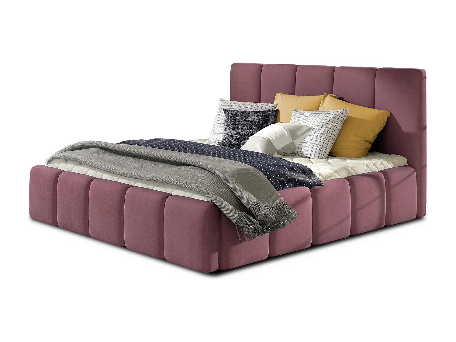 Lit adulte Vika – Velours capitonné-Rose-160x200
