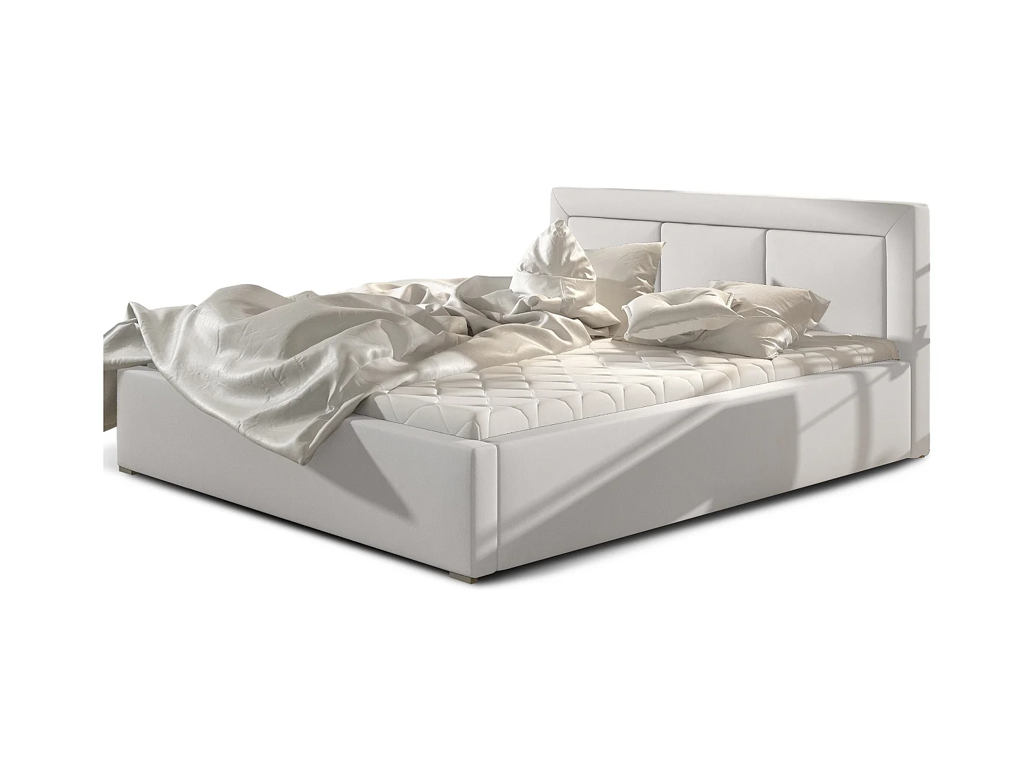 Lit coffre simili cuir blanc grand carré capitonné Berlino - 4 tailles-160x200