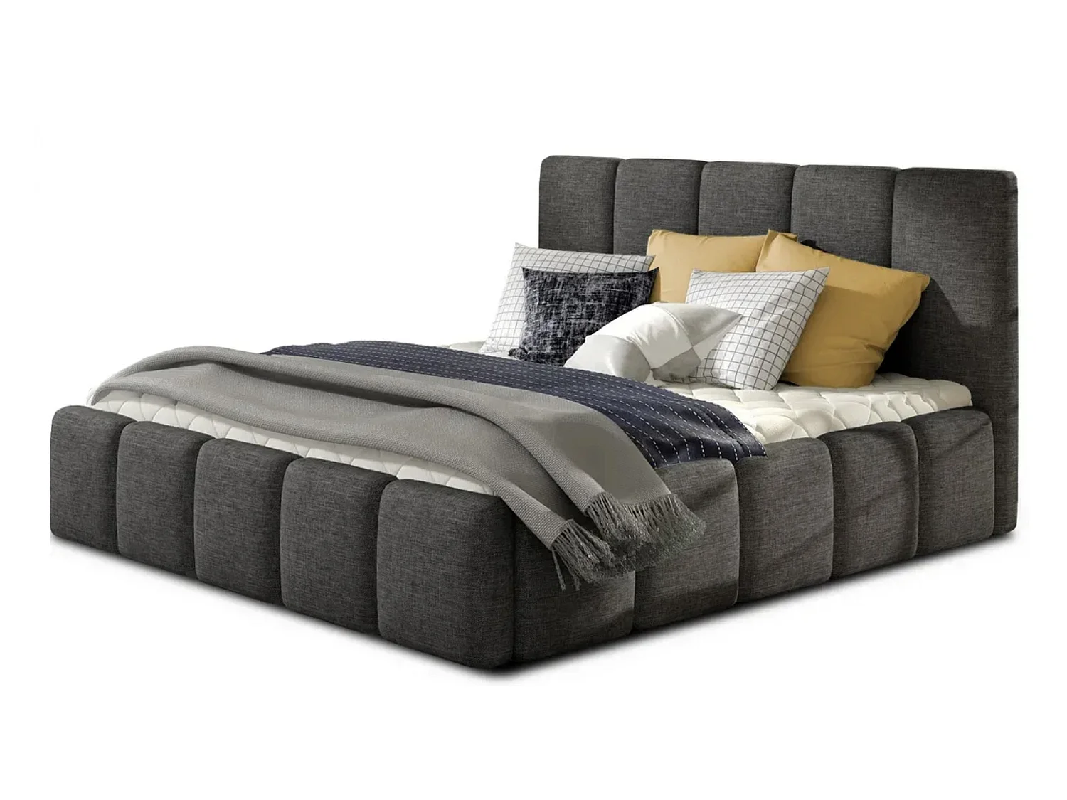 Lit moderne capitonné tissu Vika-Couleur Beige chiné-140x200-Version avec sommier