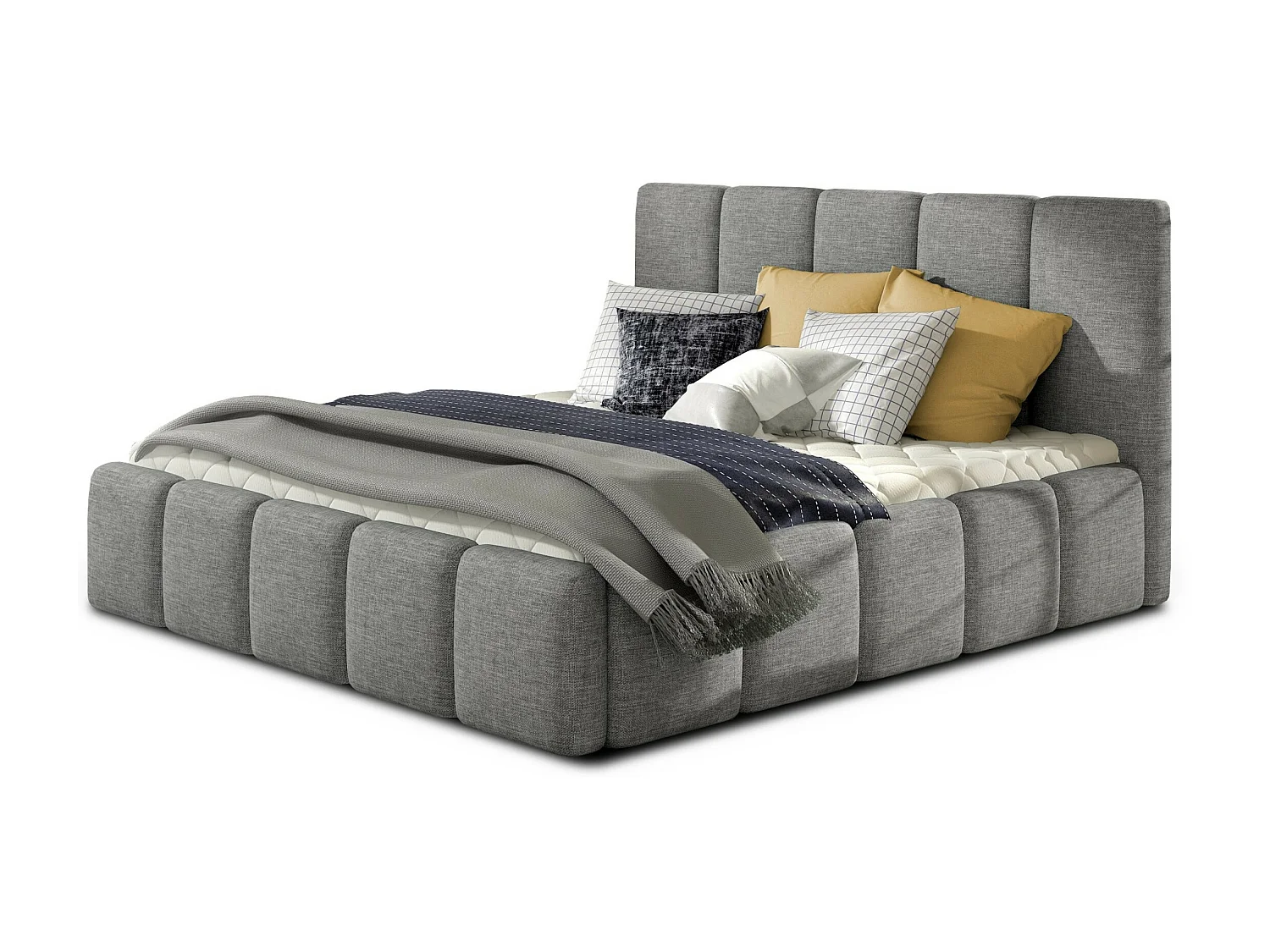 Lit moderne capitonné tissu Vika-Couleur Gris-180x200