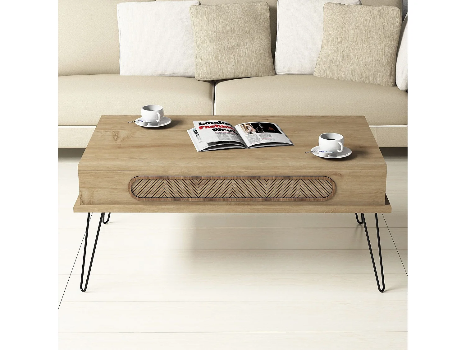 Table basse bois Chêne et pieds acier noir Koban 105cm