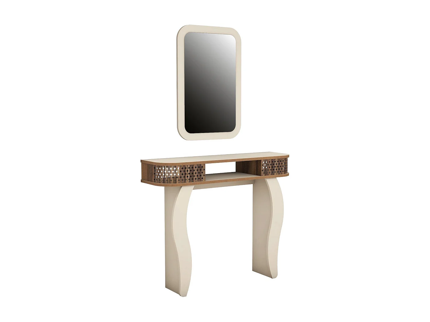 Console L105cm avec miroir mural 51x76cm Basalt Blanc crème et bois