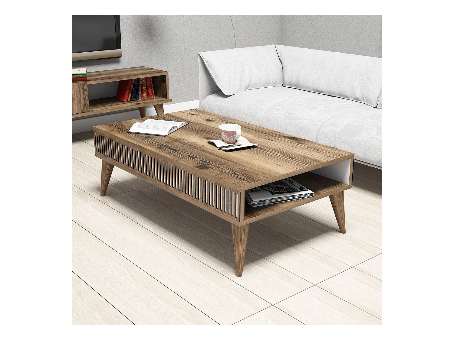 Table basse Yemaya avec rangement Chêne clair