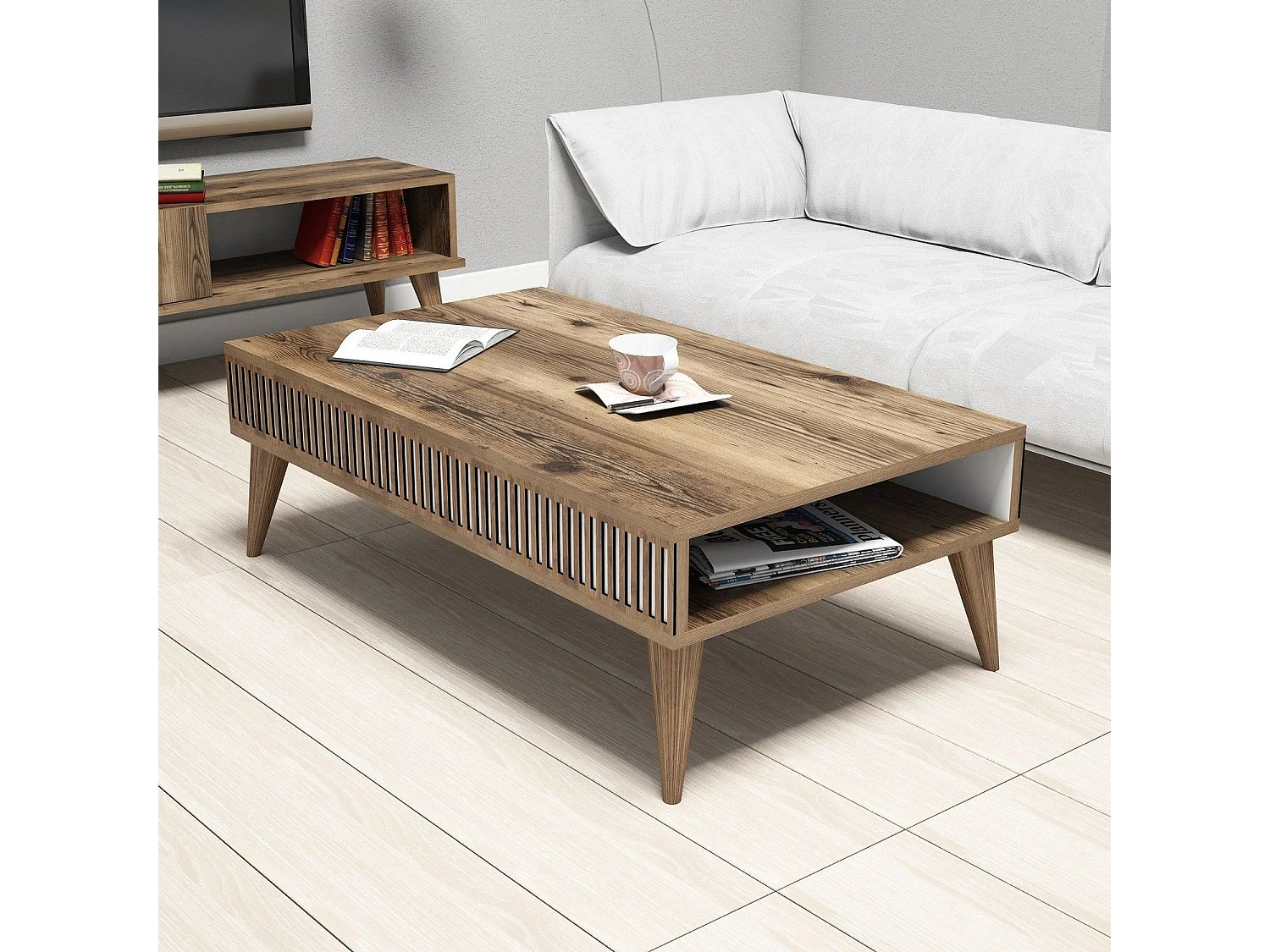 Table basse Yemaya avec rangement Chêne clair