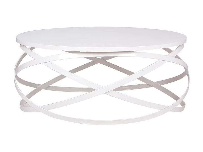 Table basse ronde design bois blanc et métal blanc Klikar 80cm