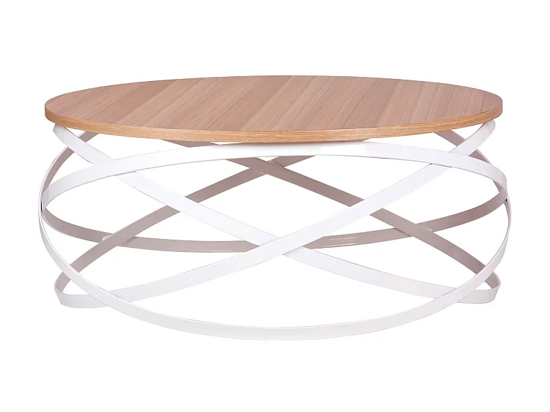 Table basse ronde design bois de chêne et métal blanc Klikar 80cm