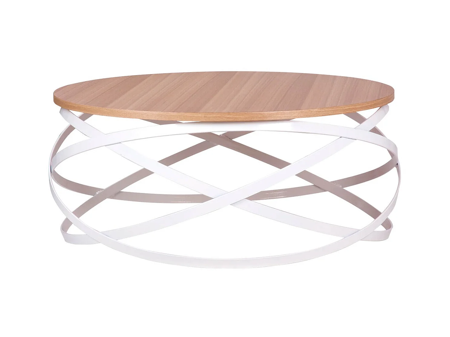 Table basse ronde design bois de chêne et métal blanc Klikar 80cm