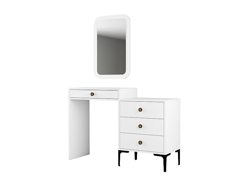 Coiffeuse 4 tiroirs avec miroir mural Secondo Blanc