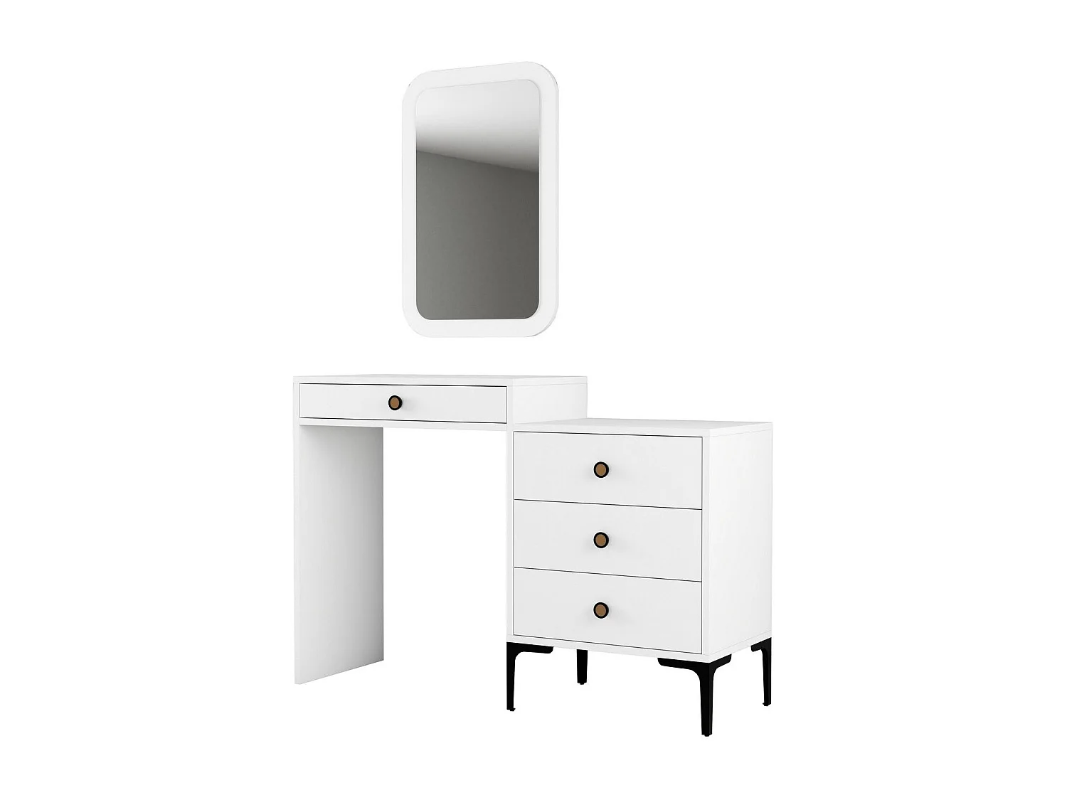 Coiffeuse 4 tiroirs avec miroir mural Secondo Blanc