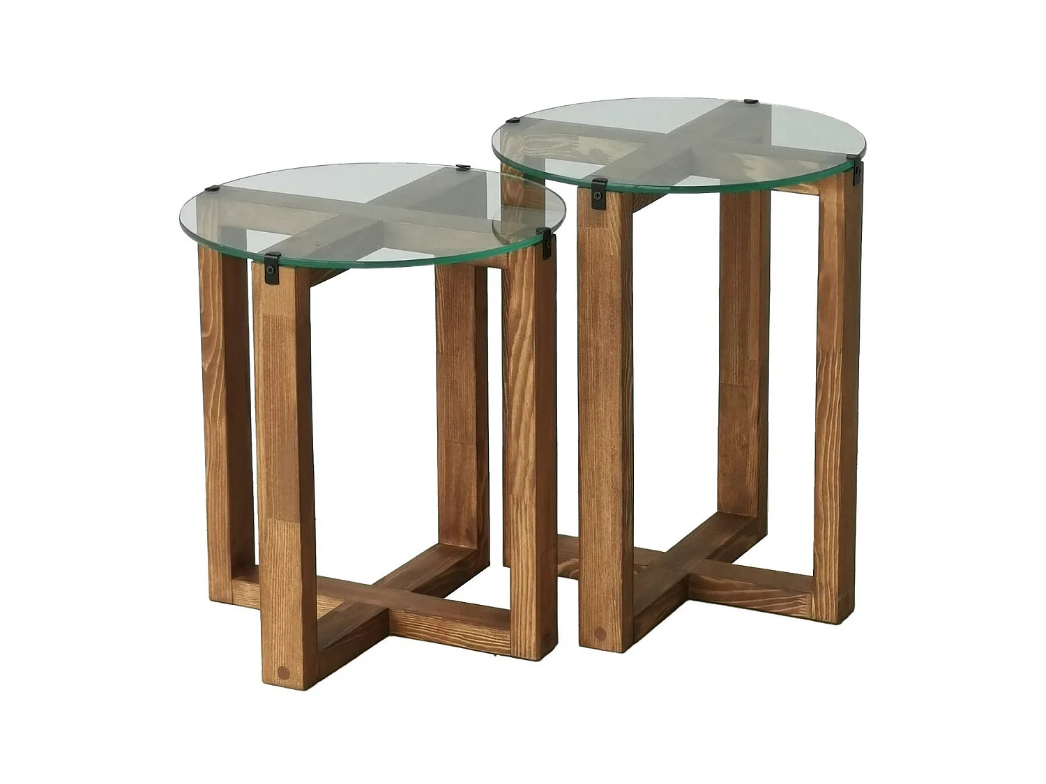 Table basse gigogne bois noyer mélaminé et verre trempé Mouka - Lot de 2