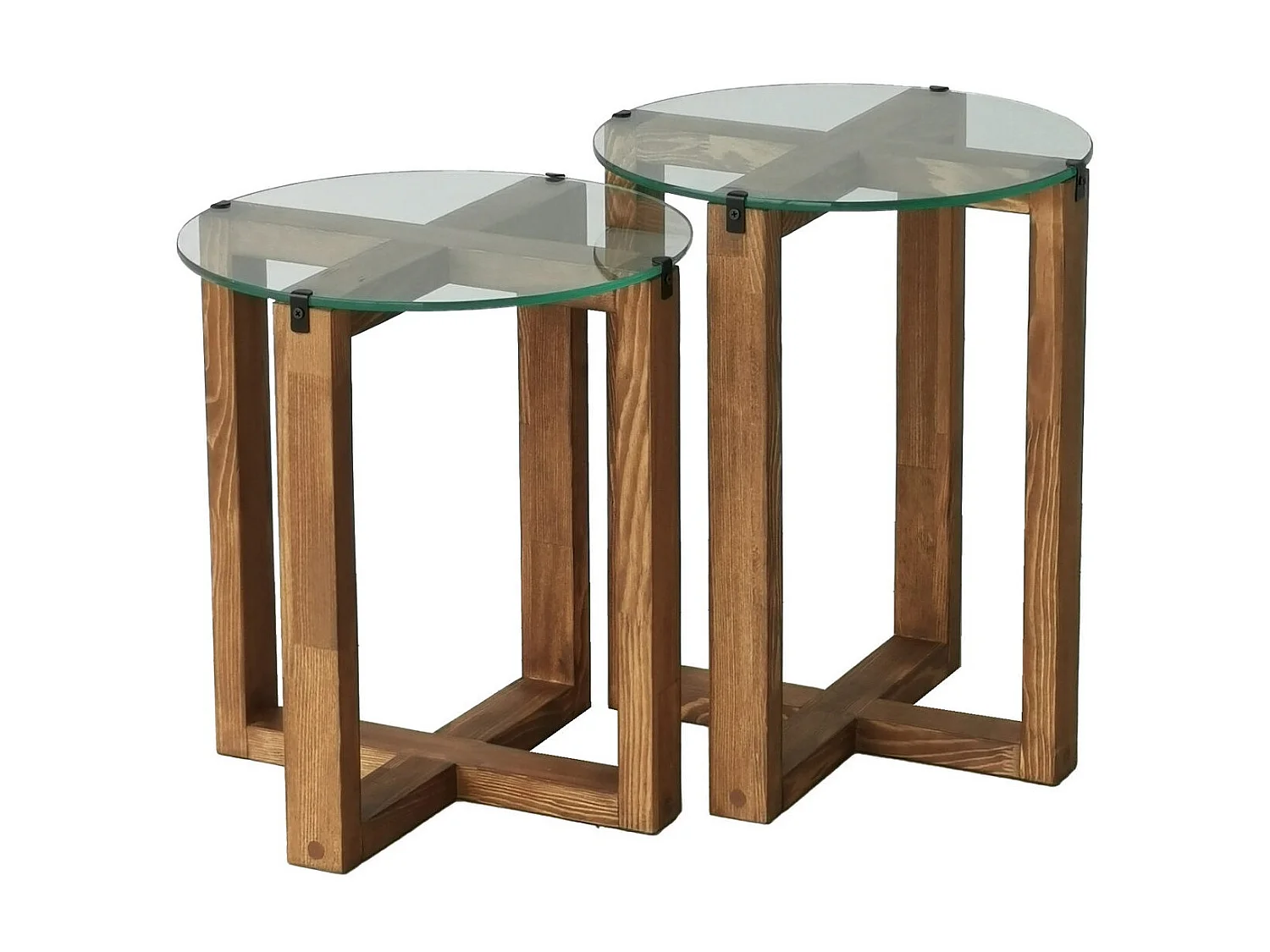 Bijzettafel in melamine walnoothout en gehard glas Mouka - Set van 2