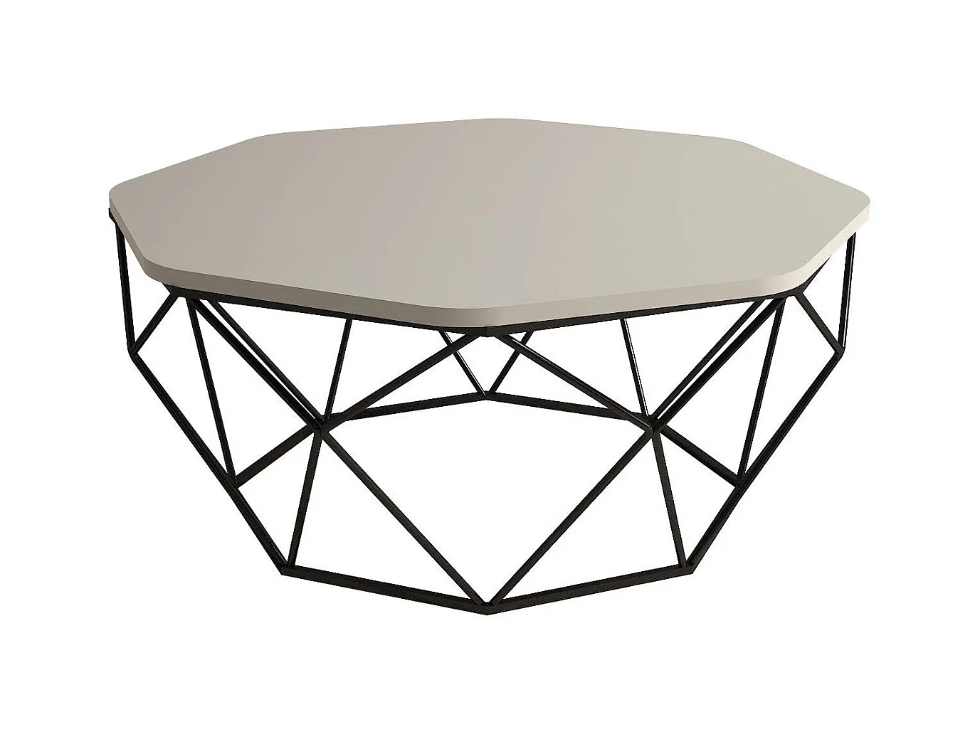 Table basse octogonale bois crème et pieds acier noir Diva 90cm