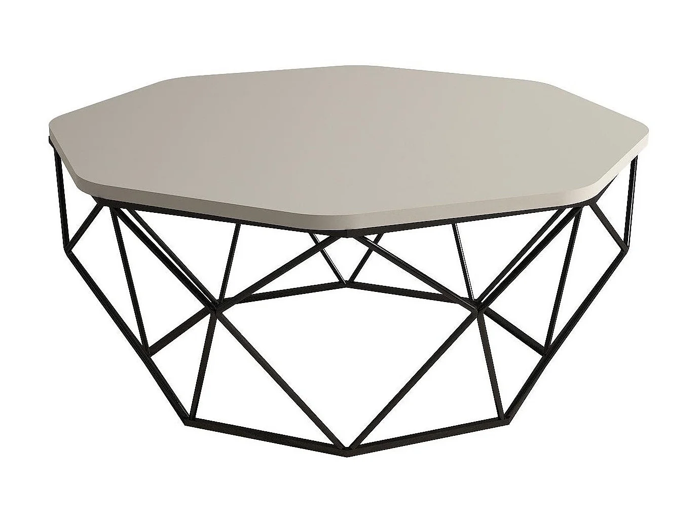 Table basse octogonale bois crème et pieds acier noir Diva 90cm