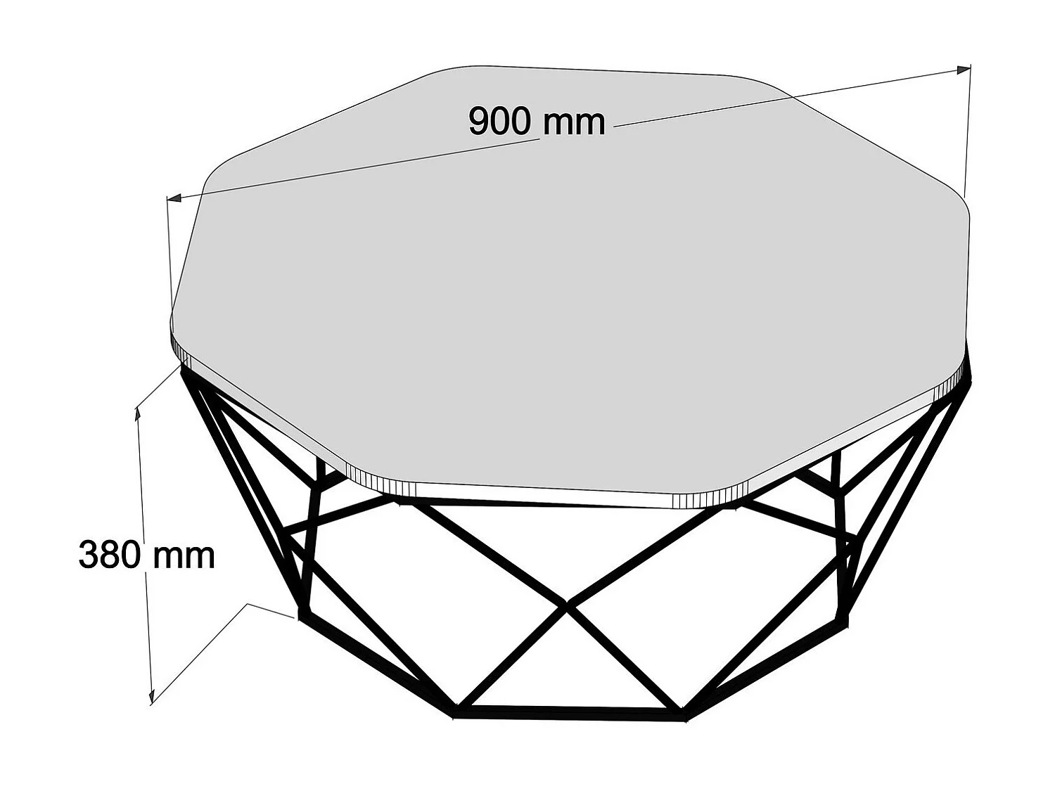 Table basse octogonale bois crème et pieds acier noir Diva 90cm