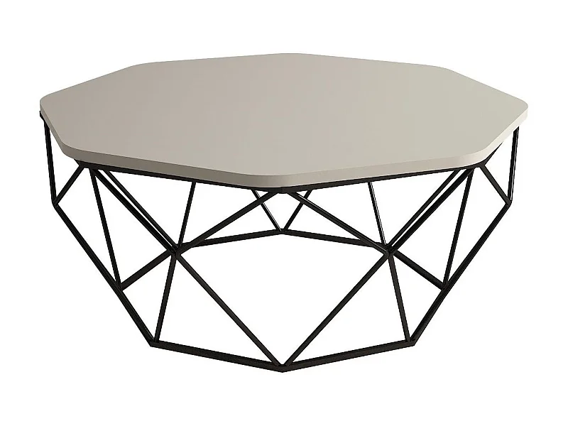 Achthoekige crèmehouten salontafel en zwart stalen poten Diva 90 cm