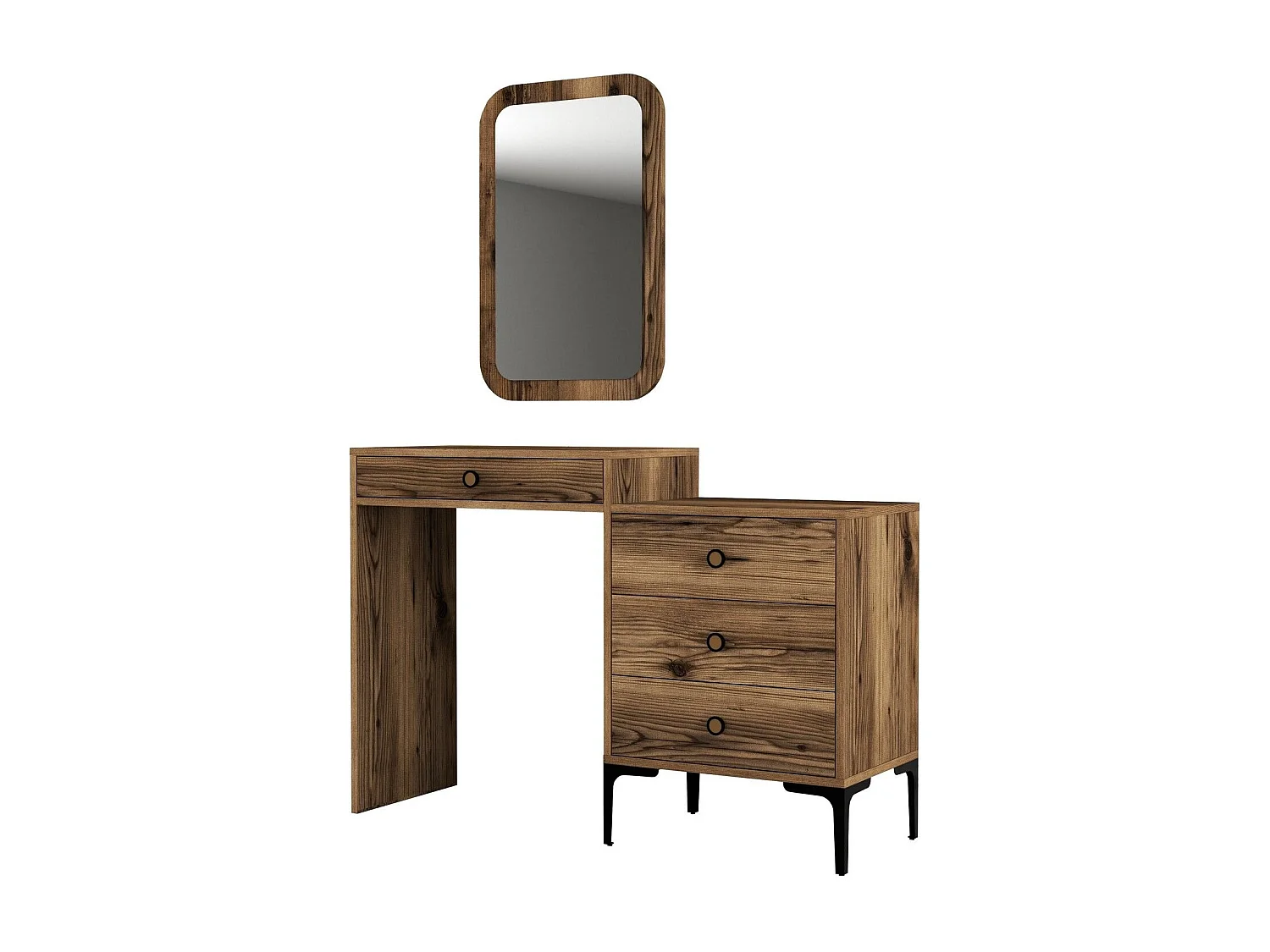 Coiffeuse 4 tiroirs avec miroir mural Secondo Bois