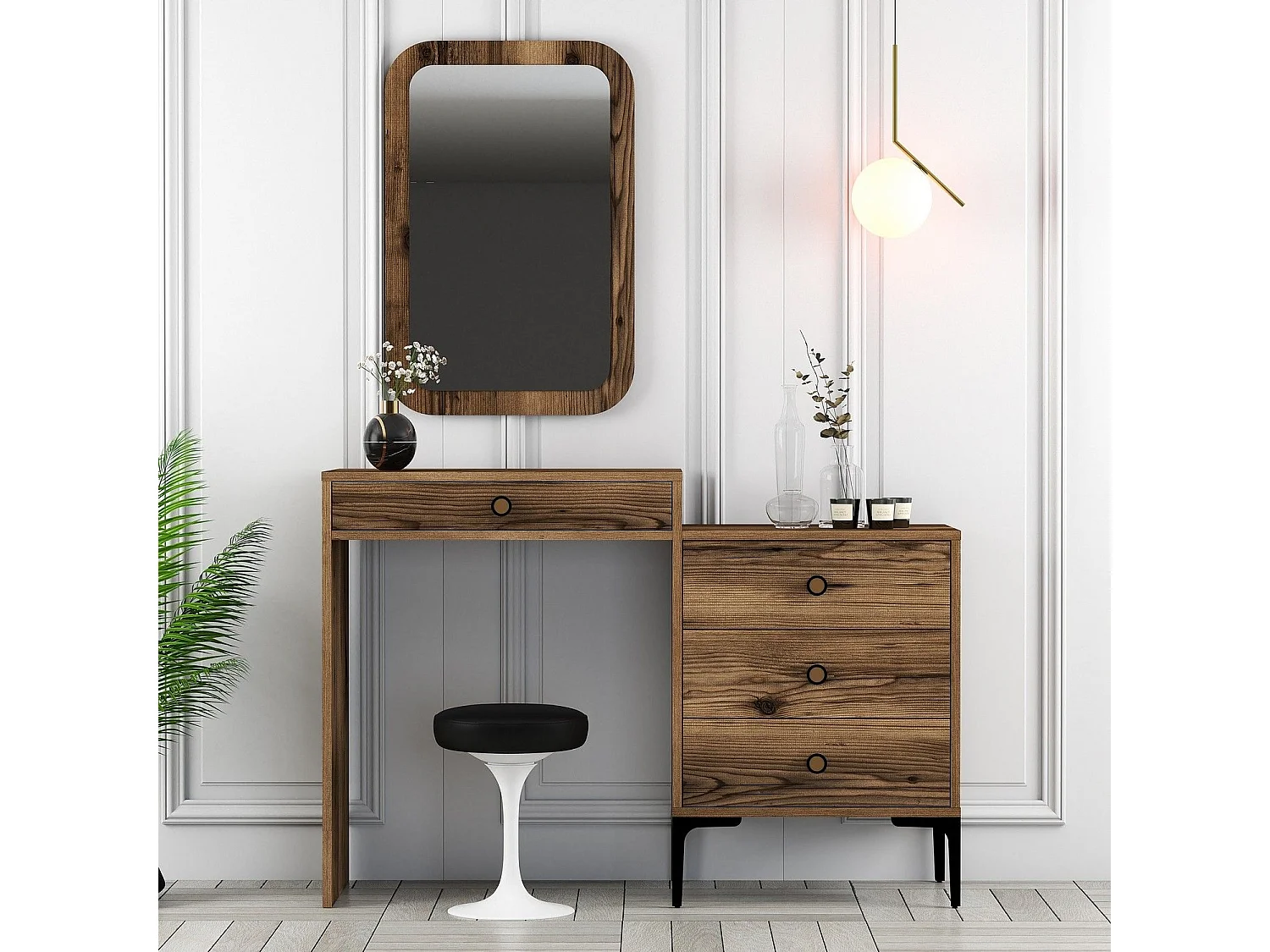 Coiffeuse 4 tiroirs avec miroir mural Secondo Bois