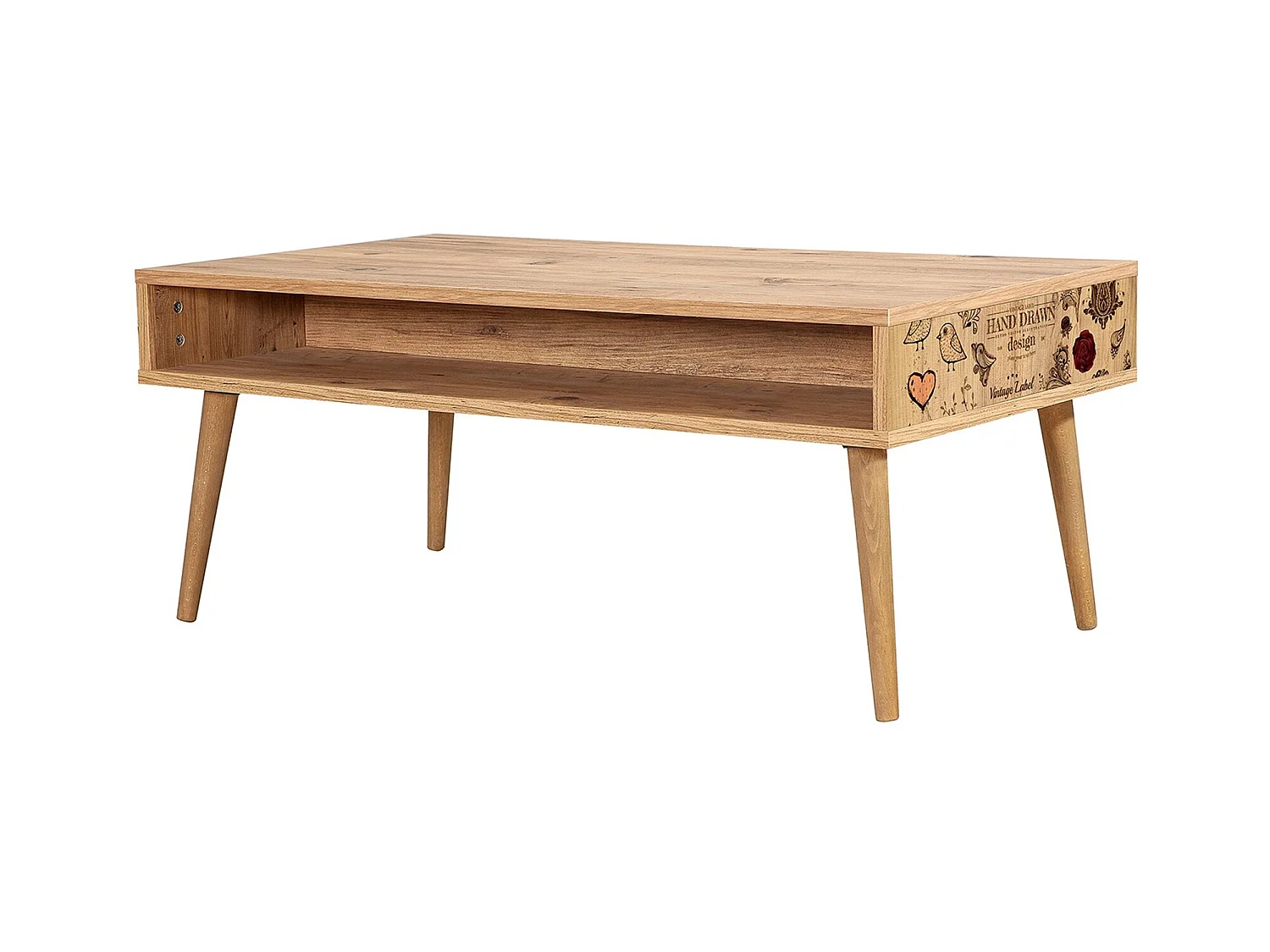 Table basse en bois clair originale avec niche Kiza 731