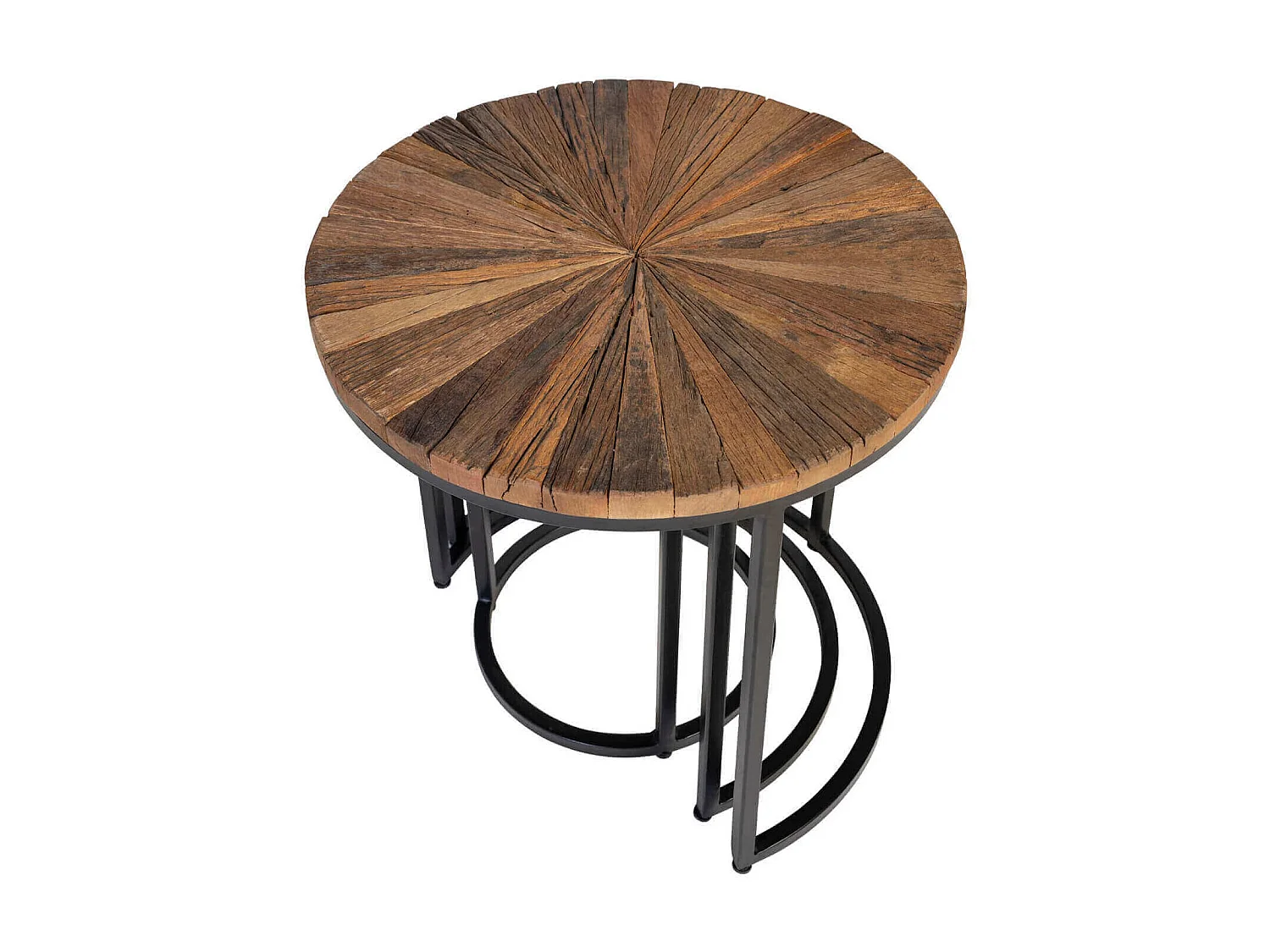 Table basse ronde gigogne style industriel bois recyclé et métal noir laqué mat Kala - Lot de 3