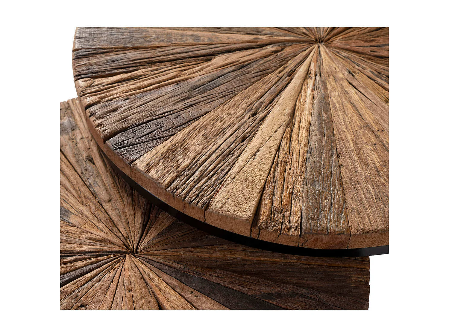 Table basse ronde gigogne style industriel bois recyclé et métal noir laqué mat Kala - Lot de 3