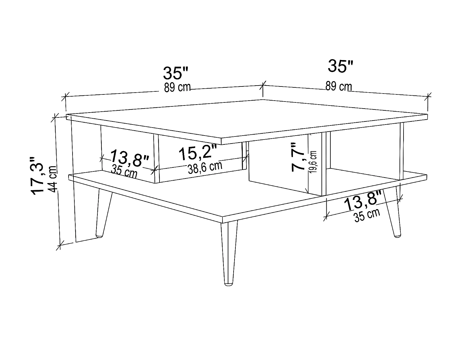 Table basse carrée noyer et noir Valika 89cm
