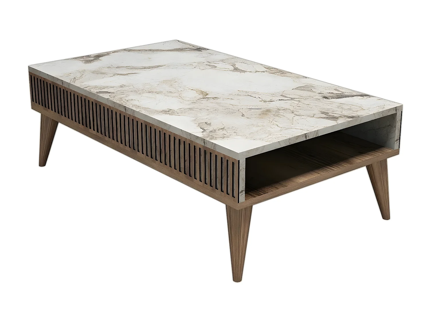 Table basse Yemaya 105x60cm Bois Naturel et Blanc effet marbre