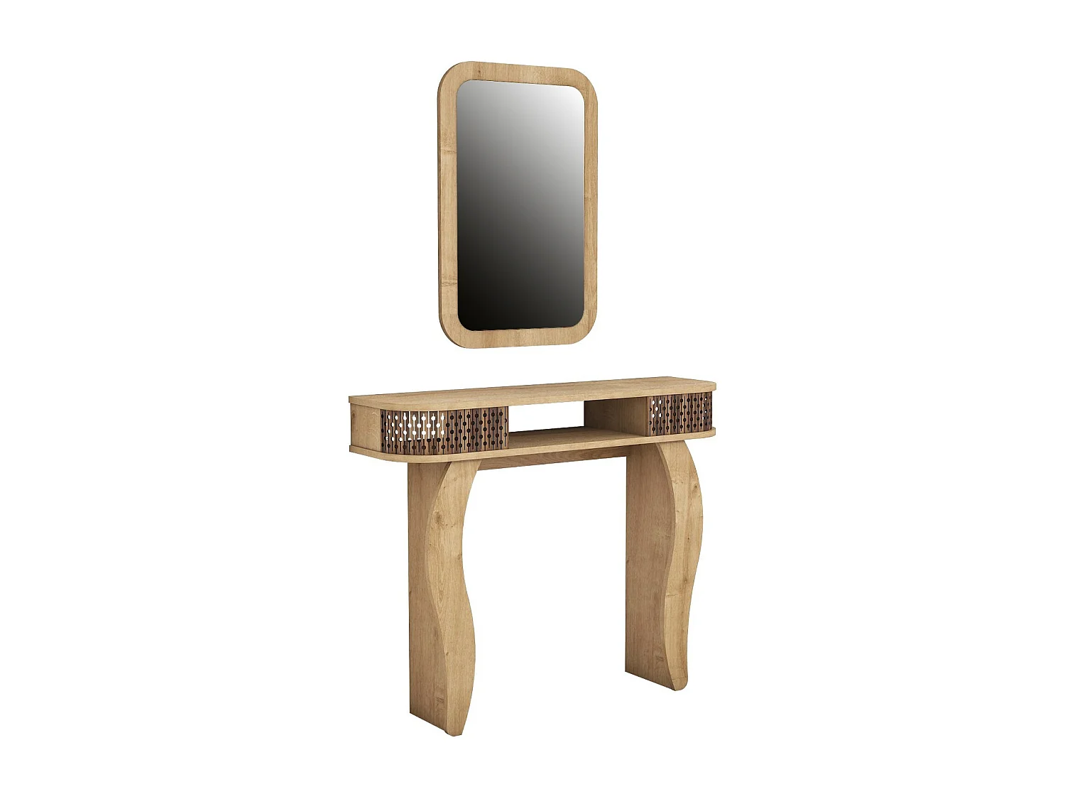 Console L105cm avec miroir mural 51x76cm Basalt Bois clair et bois foncé