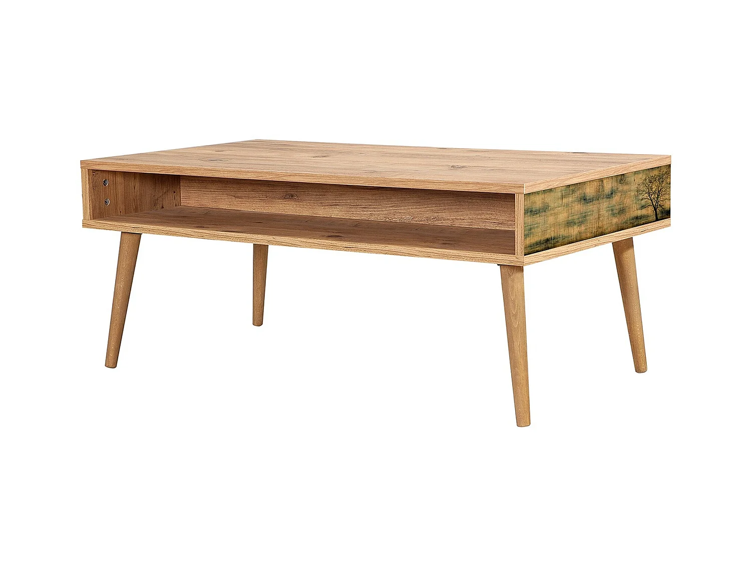 Table basse en bois clair originale avec niche Kiza 729