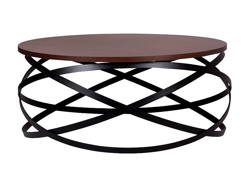 Table basse ronde design bois noyer et métal noir Klikar 80cm