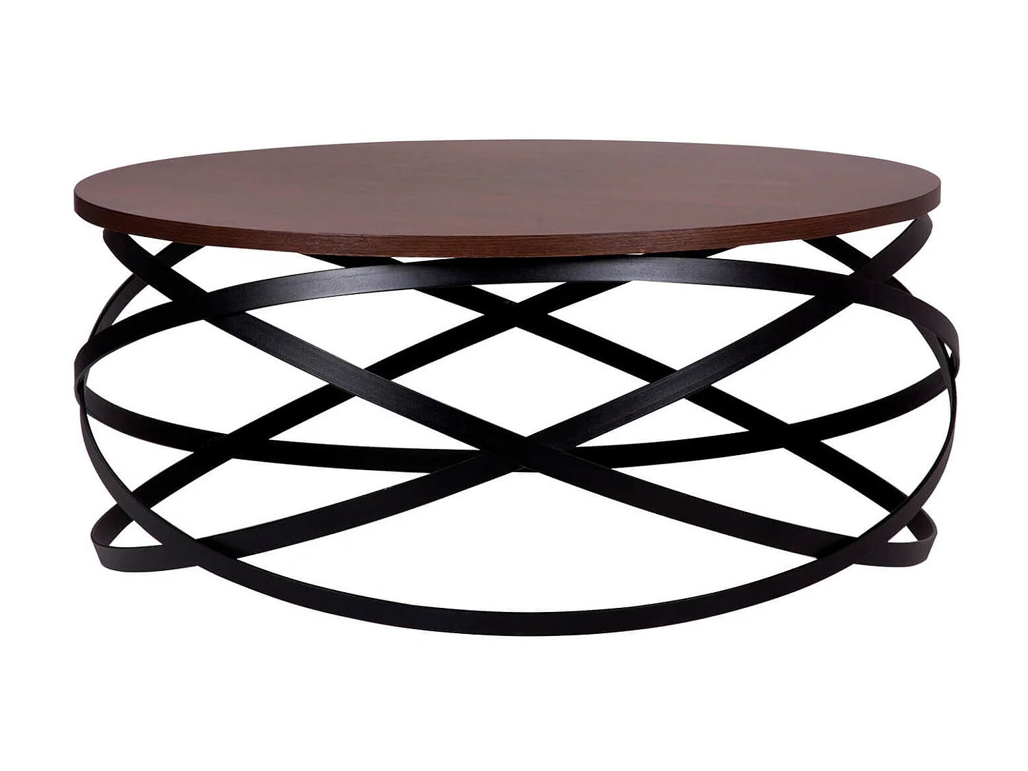 Table basse ronde design bois noyer et métal noir Klikar 80cm