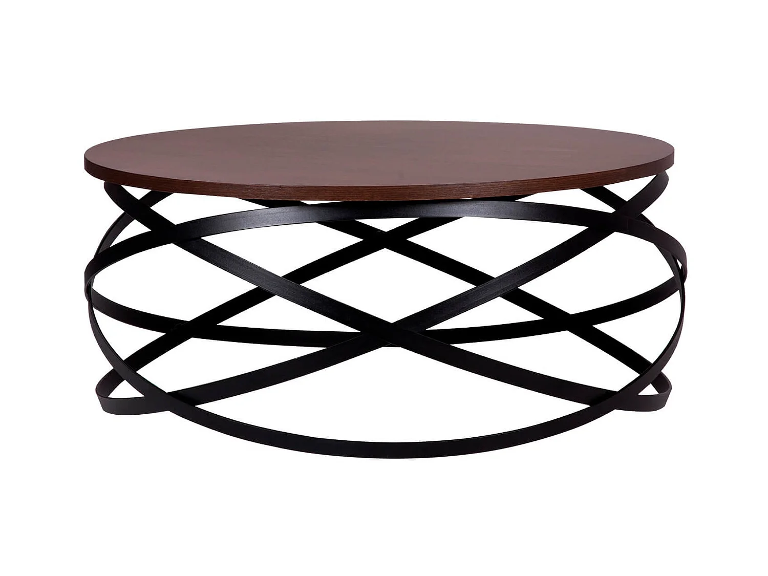 Table basse ronde design bois noyer et métal noir Klikar 80cm