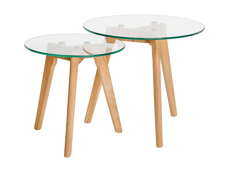 Set de 2 tables basses gigognes verre trempé et bois naturel Fiord