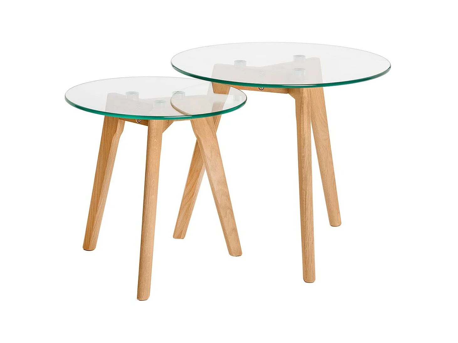 Set de 2 tables basses gigognes verre trempé et bois naturel Fiord