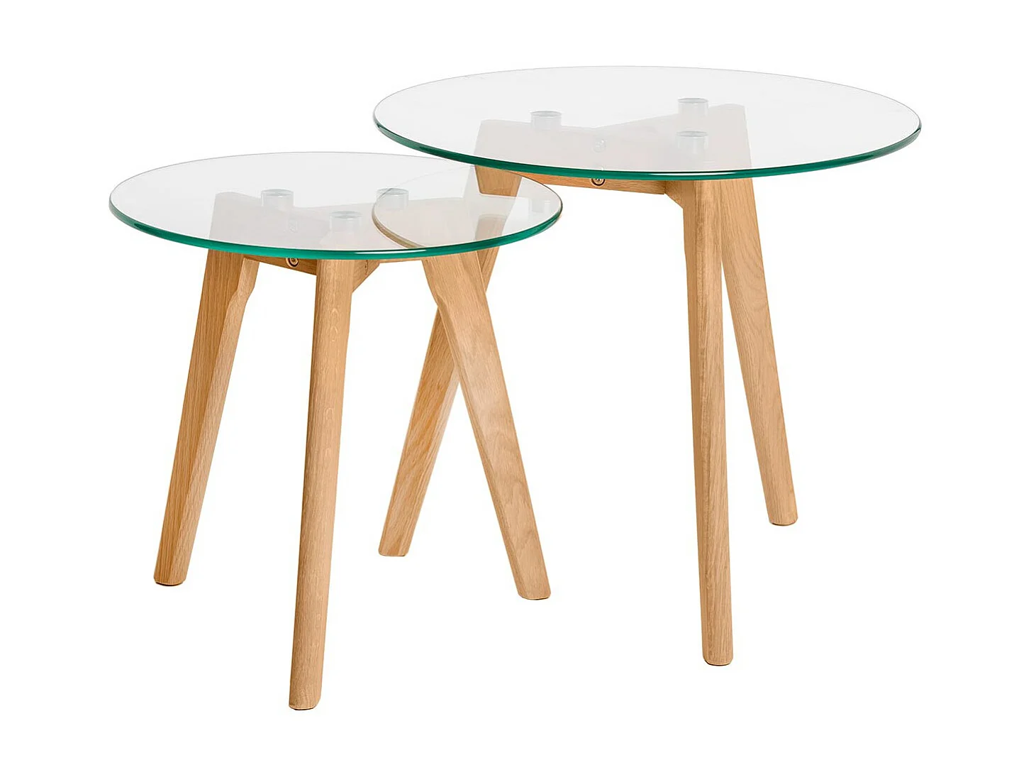 Set de 2 tables basses gigognes verre trempé et bois naturel Fiord