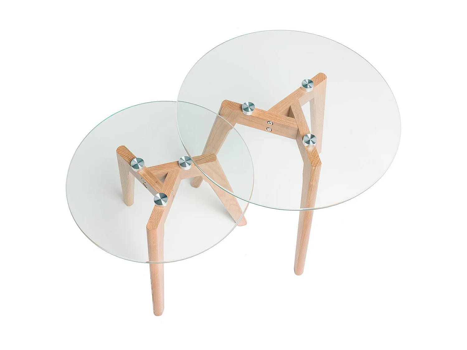 Set de 2 tables basses gigognes verre trempé et bois naturel Fiord