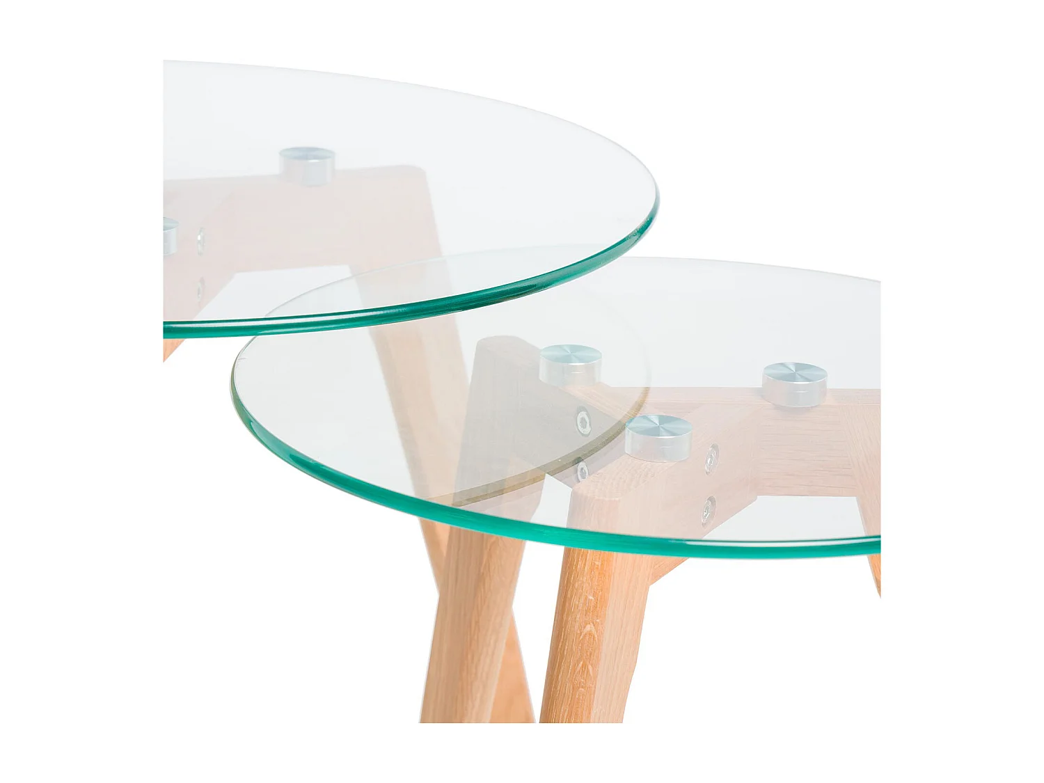 Set de 2 tables basses gigognes verre trempé et bois naturel Fiord