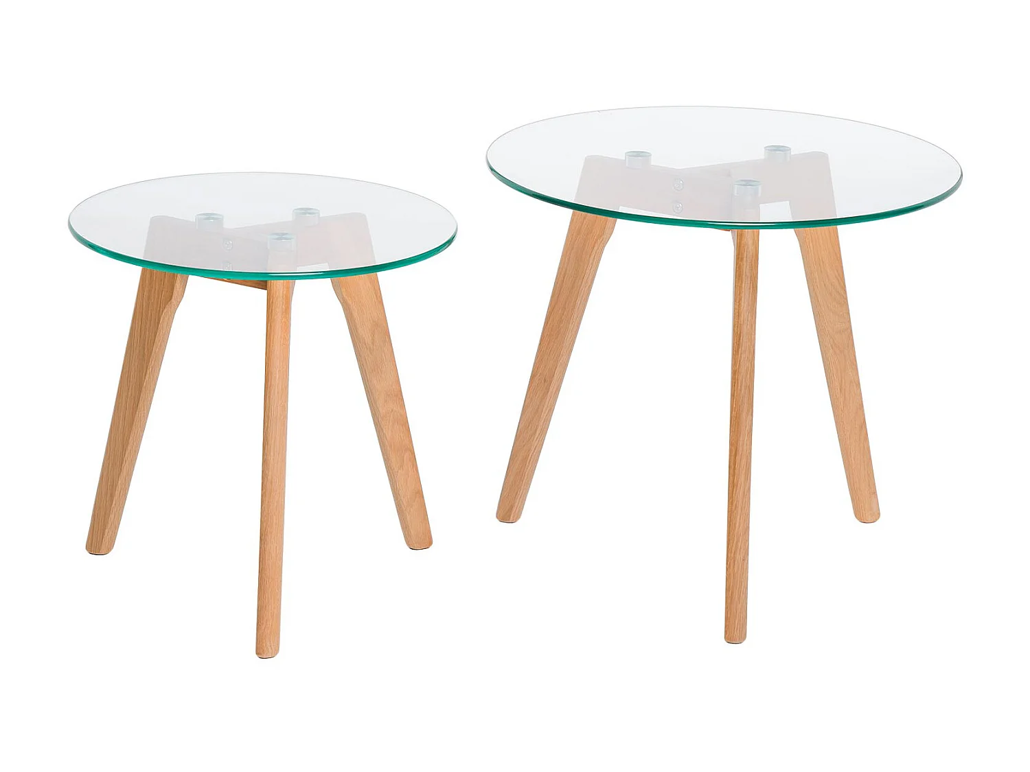 Set de 2 tables basses gigognes verre trempé et bois naturel Fiord